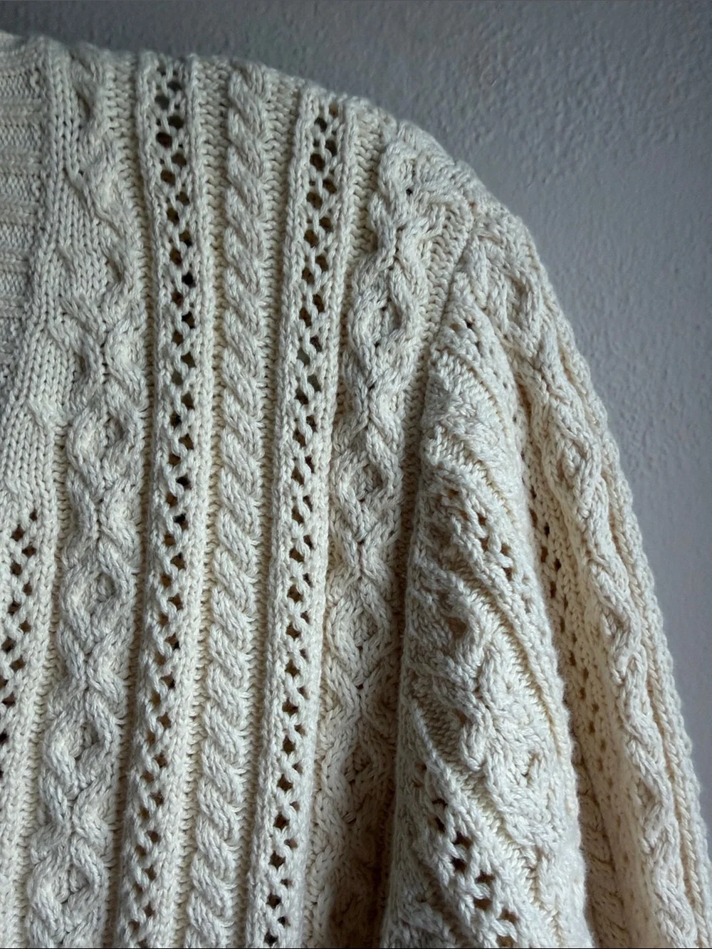 Lauren Ralph Lauren Ivory Cable-Knit V-Neck Sweater 100% Cotton - Picture 4 of 7